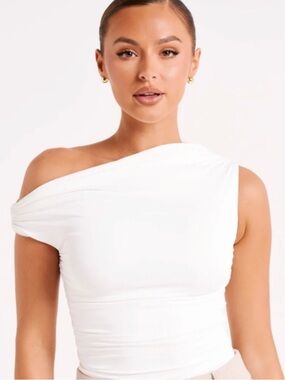 NWT Meshki Alayna Recycled Nylon Ruched Top - White
